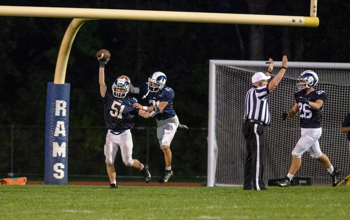 Penns ValleyÕs Gavin Ryan celebrates his touchdown during the game against Philipsburg-Osceola on Friday, Sept. 17, 2021.