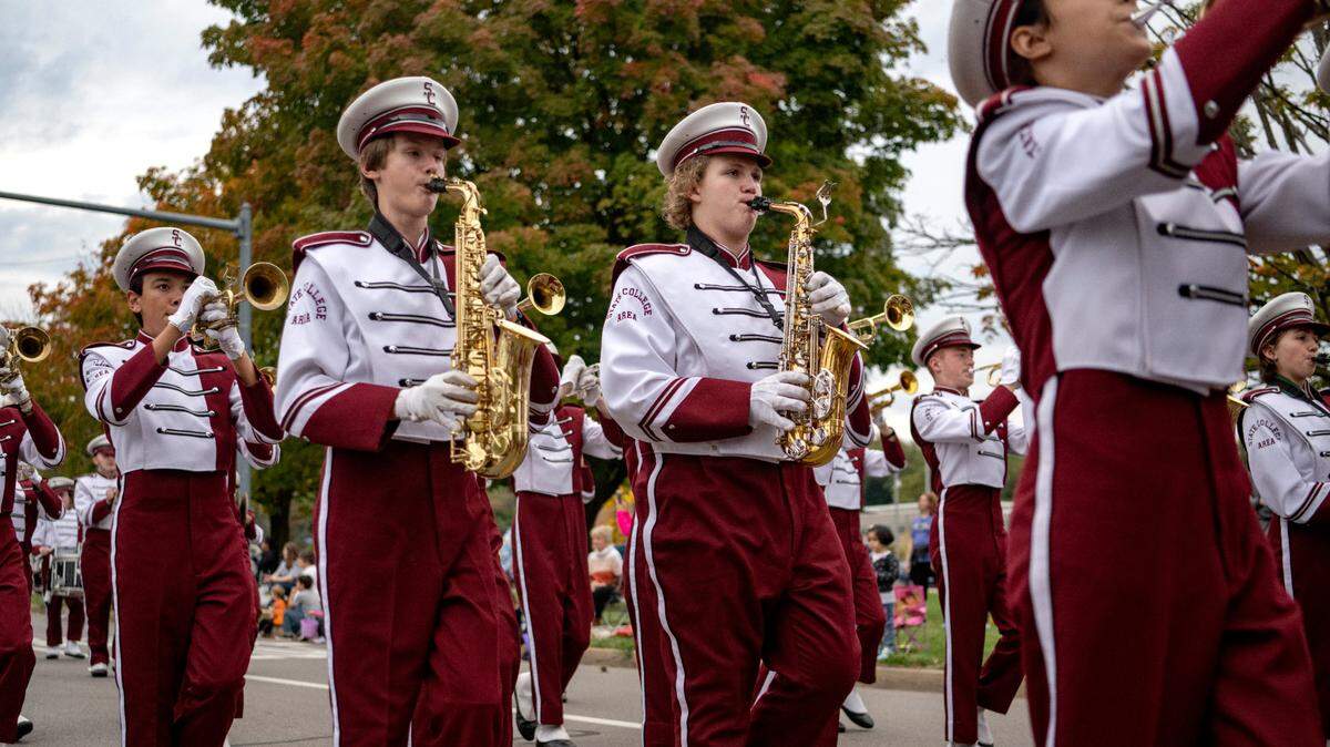 The State College Area marching band leads the homecoming parade along Westerly Parkway on Thursday, Oct. 6, 2022.