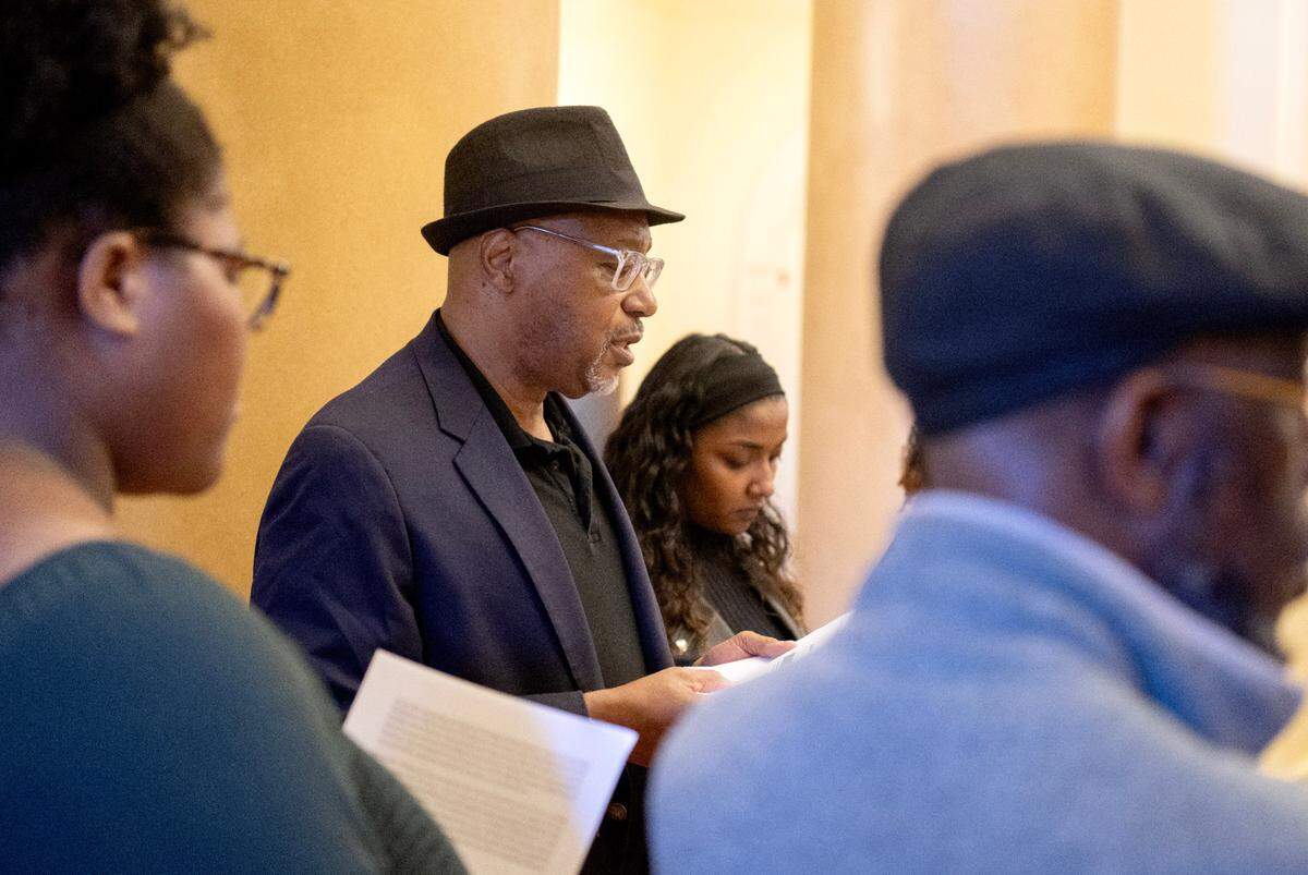 Gary King speaks during the read-in for racial justice inside Old Main on Tuesday, April 16, 2024. King along with fellow Penn State faculty delivered a letter to President Neeli Bendapudi’s office.