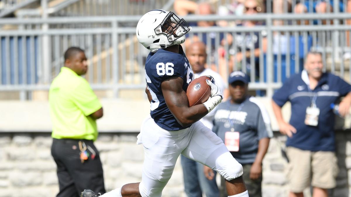 Penn State wide receiver Daniel George scores a touchdown during a game against Kent State Saturday, Sept. 15, 2018 at Beaver Stadium.