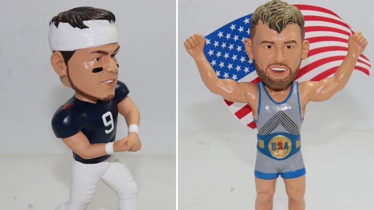 Former Penn State athletes Trace McSorley (left) and David Taylor (right) will both have their own bobblehead giveaways this season for the State College Spikes.