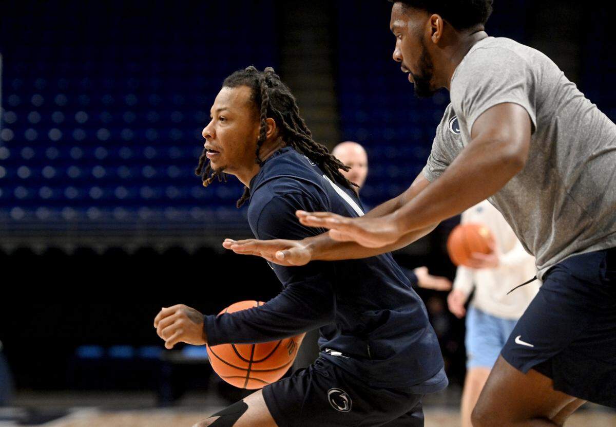 Penn State’s Ace Baldwin Jr. runs a drill during practice on Wednesday, Oct. 23, 2024.