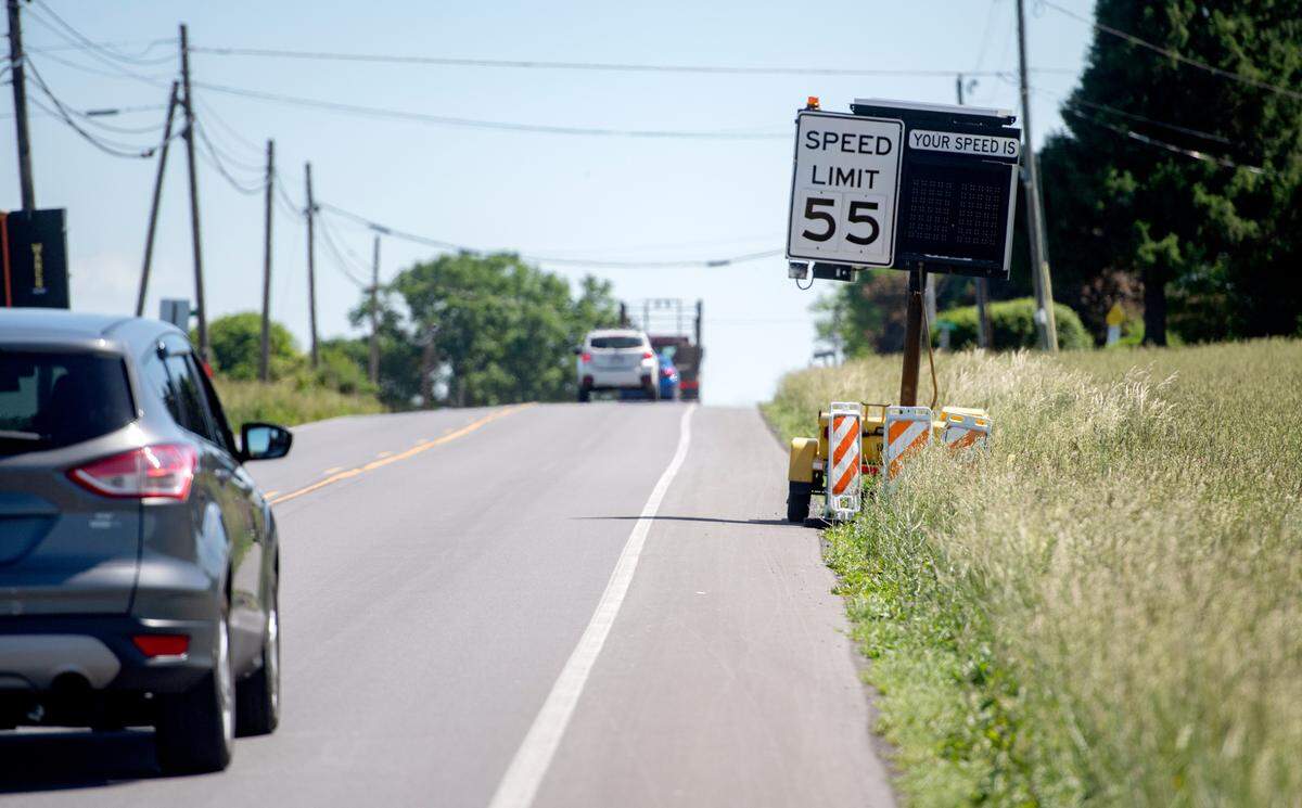 PennDOT has placed a speed display board along state Route 64 in Walker Township. Representatives from PennDOT, Pennsylvania State Police and the Highway Safety Network gathered on Friday, June 3, 2022 to talk about safe driving after several fatal accidents on Route 64.