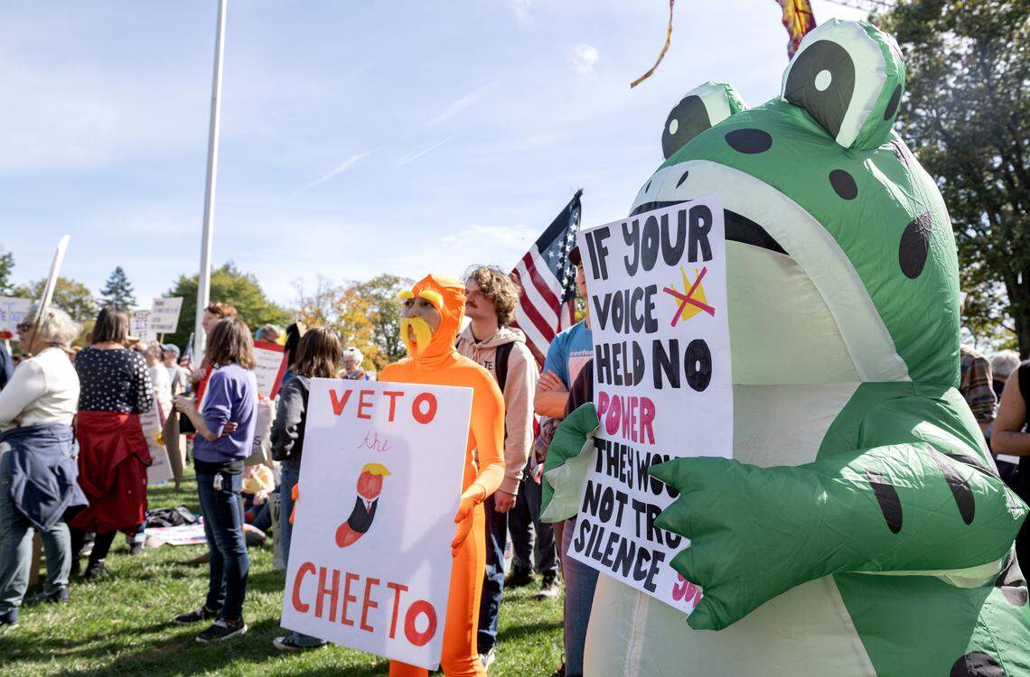 Some dressed up or wore inflatable costumes for the No Kings anti-Trump rally on Saturday, Oct. 18, 2025. 