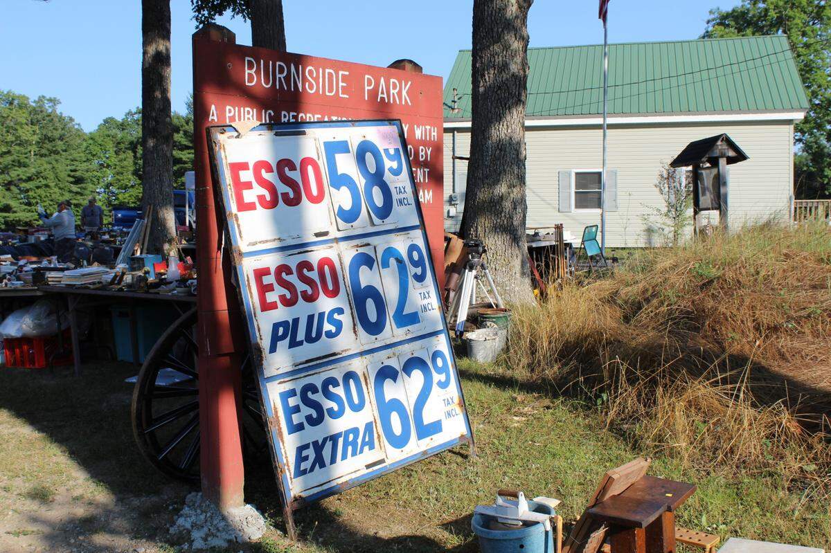 A vintage Esso gas station price sign found Friday at the 100 Mile Yard Sale that takes place in parts of Cameron, Centre, Clearfield and Elk counties.