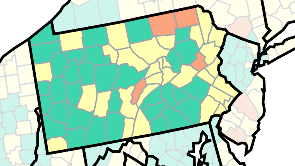 New COVID-19 cases are down in PA. These 4 counties remain at a high community level