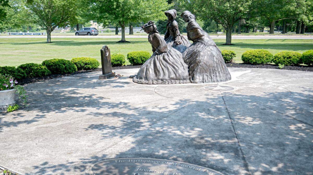 A sculpture of the three ladies for the birthplace of Memorial Day in Boalsburg on Tuesday, June 18, 2024.