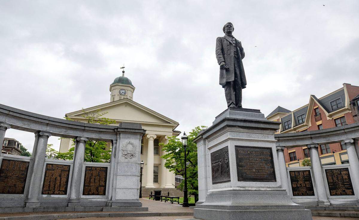 The Soldiers and Sailors Memorial features a statue of Andrew Curtin, Pennsylvania’s Civil War governor.