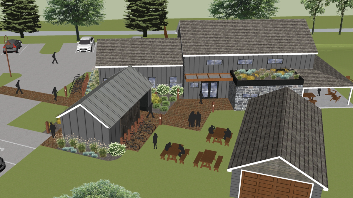 A conceptual drawing of the brewhouse and taproom planned for Boalsburg. Those involved in the project hope it will be open by mid fall.