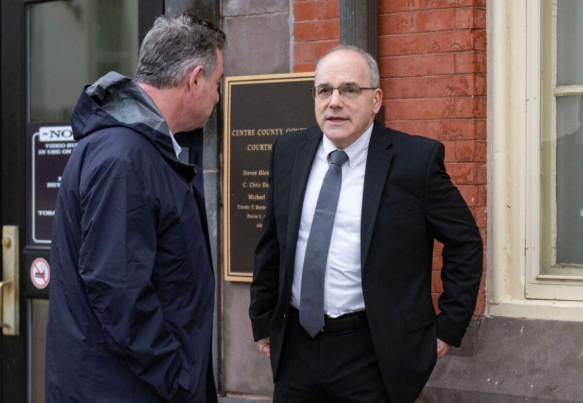 Penn State trustee Barry Fenchak leaves the Centre County Courthouse Annex on April 11, 2025.