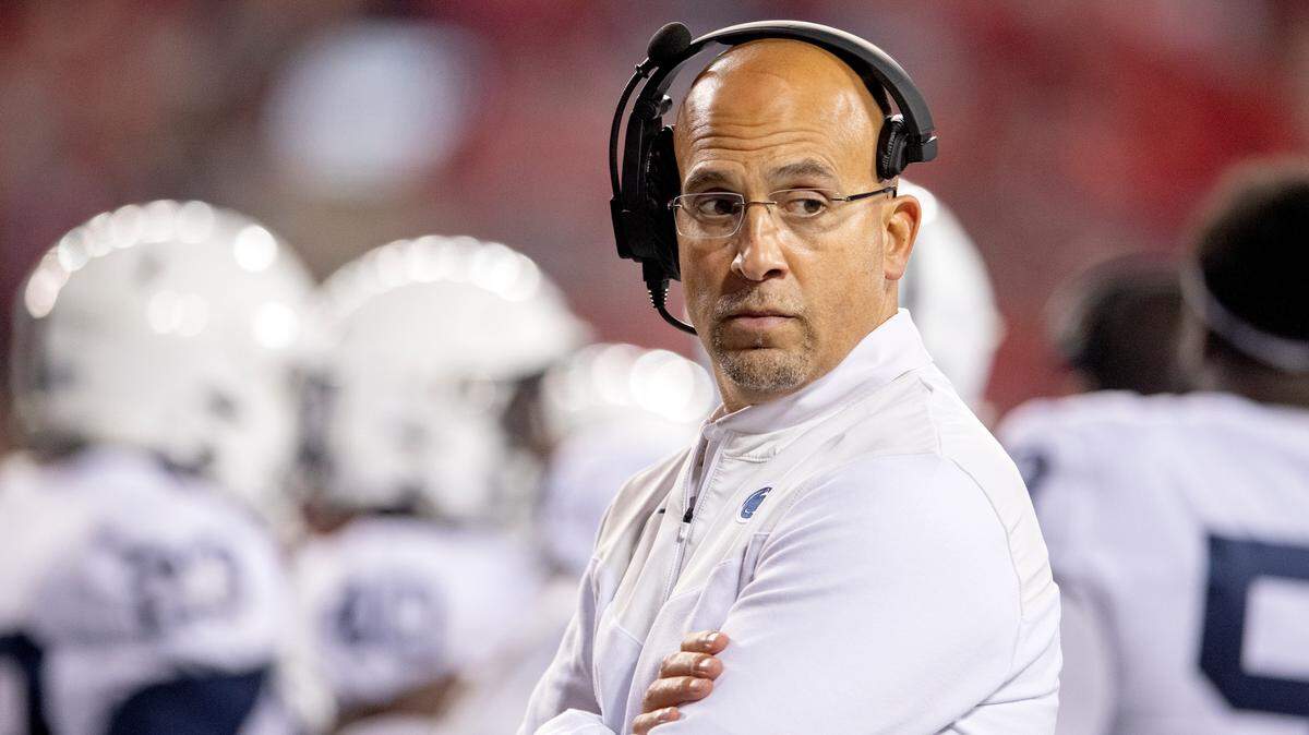 Penn State football coach James Franklin looks on during his team’s game against Ohio State on Saturday, Oct. 30, 2021, at Ohio Stadium.