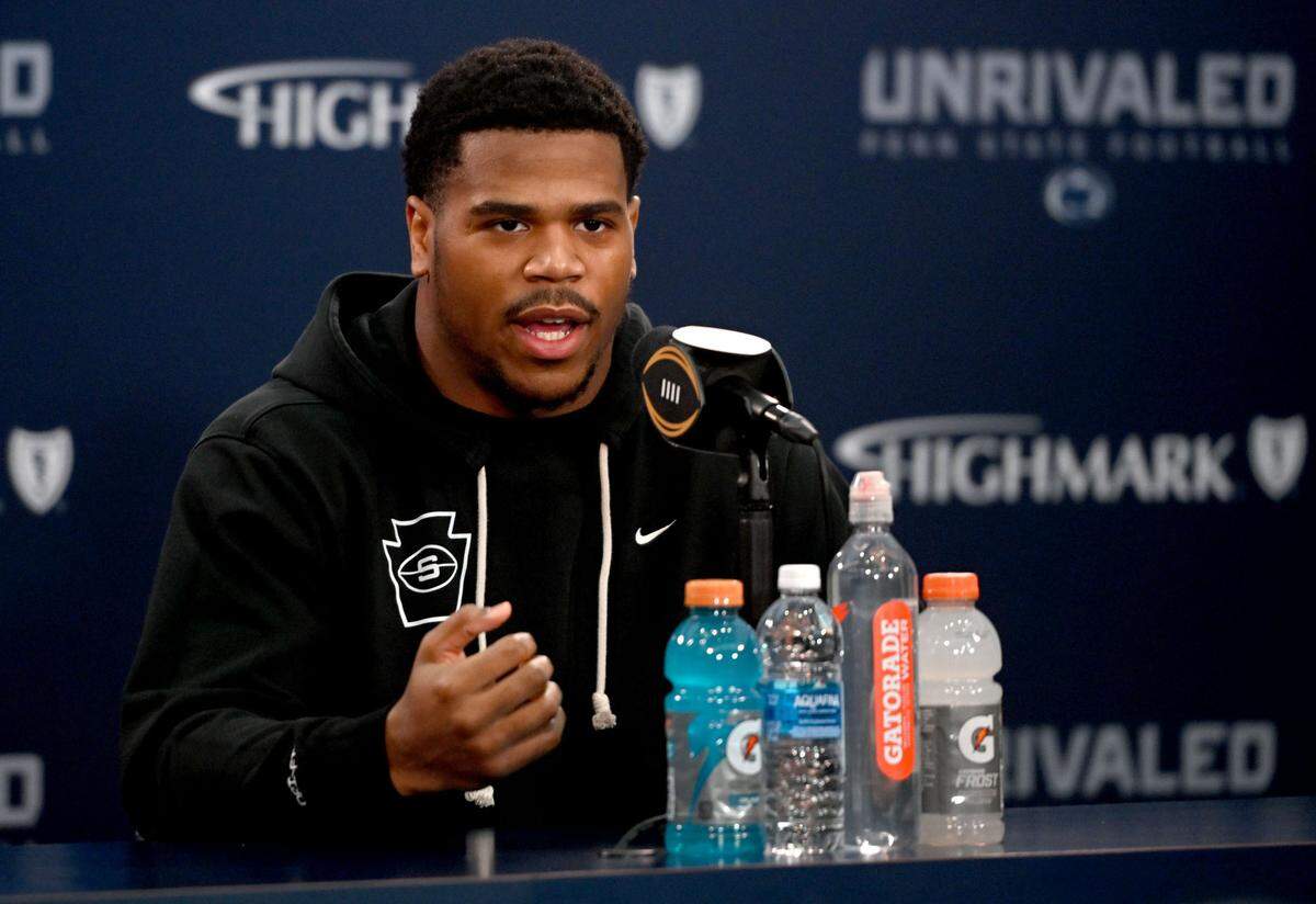 Penn State defensive end Abdul Carter answers questions during a press conference on Tuesday, Dec. 17, 2024.