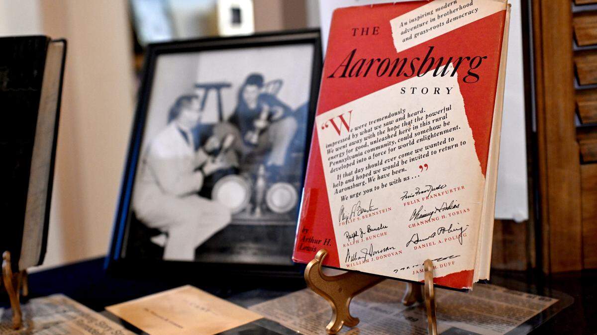 “The Aaronsburg Story” by Arthur H. Lewis on display at the Penns Valley Area Historical Museum.