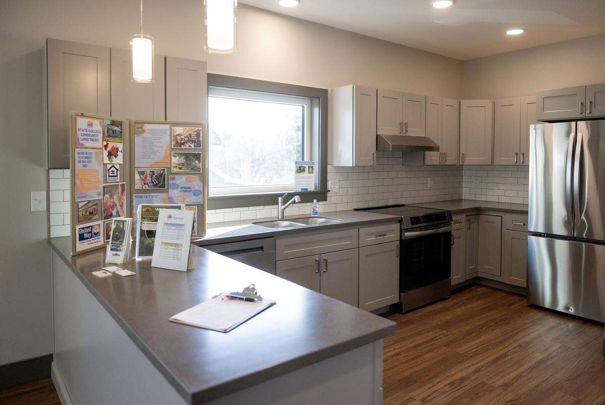 The kitchen in the upstairs apartment at the Old Boalsburg Road Flats in State College. The energye-efficient apartments were a collaboration between the State College Borough, the State College Community Land Trust and the HOME Foundation. 