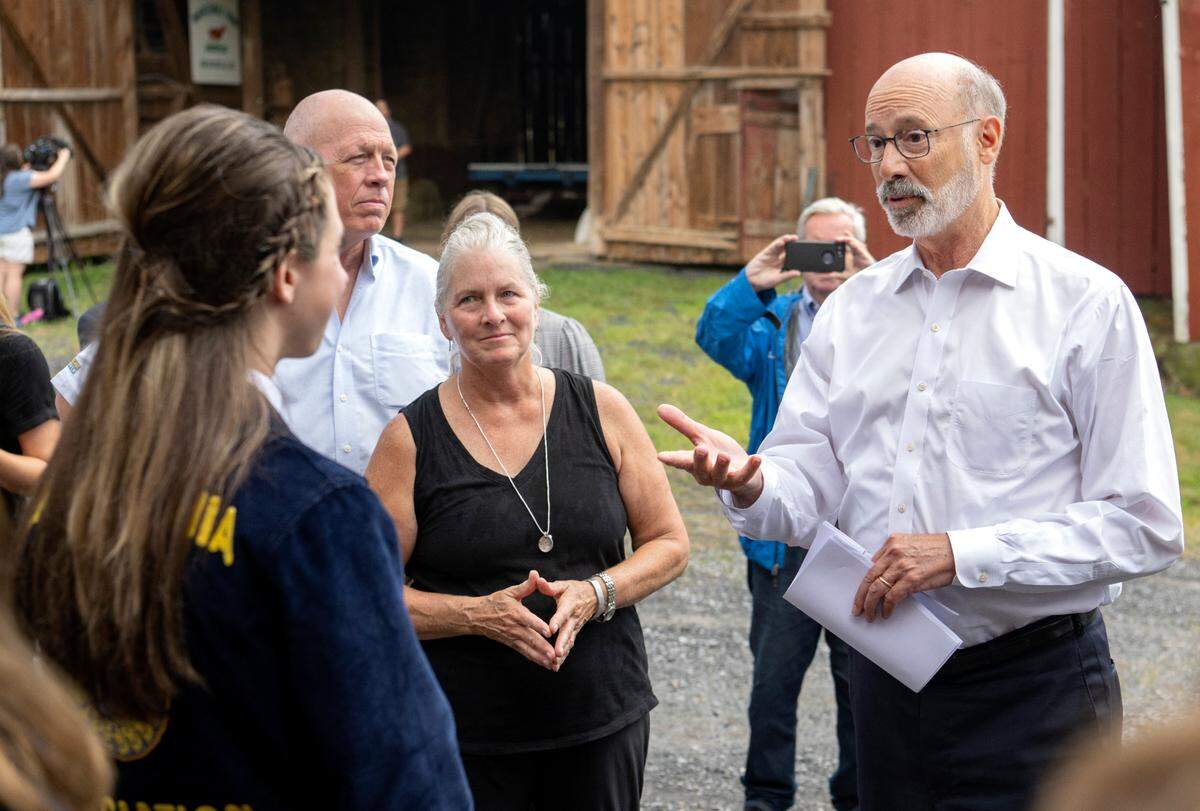 Pennsylvania Gov. Tom Wolf greets FFA and 4-H student leaders during a celebration of the PA Farm Bill on Thursday, Aug. 4, 2022.