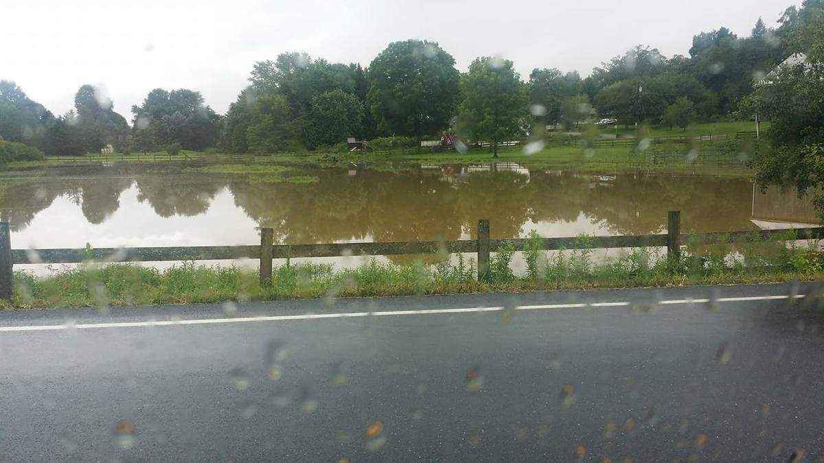 Water was starting to cover roads on Tadpole Road off of Whitehall Road as the farm field flooded. Ashley’s video is from East College Avenue, near Your Building Center.