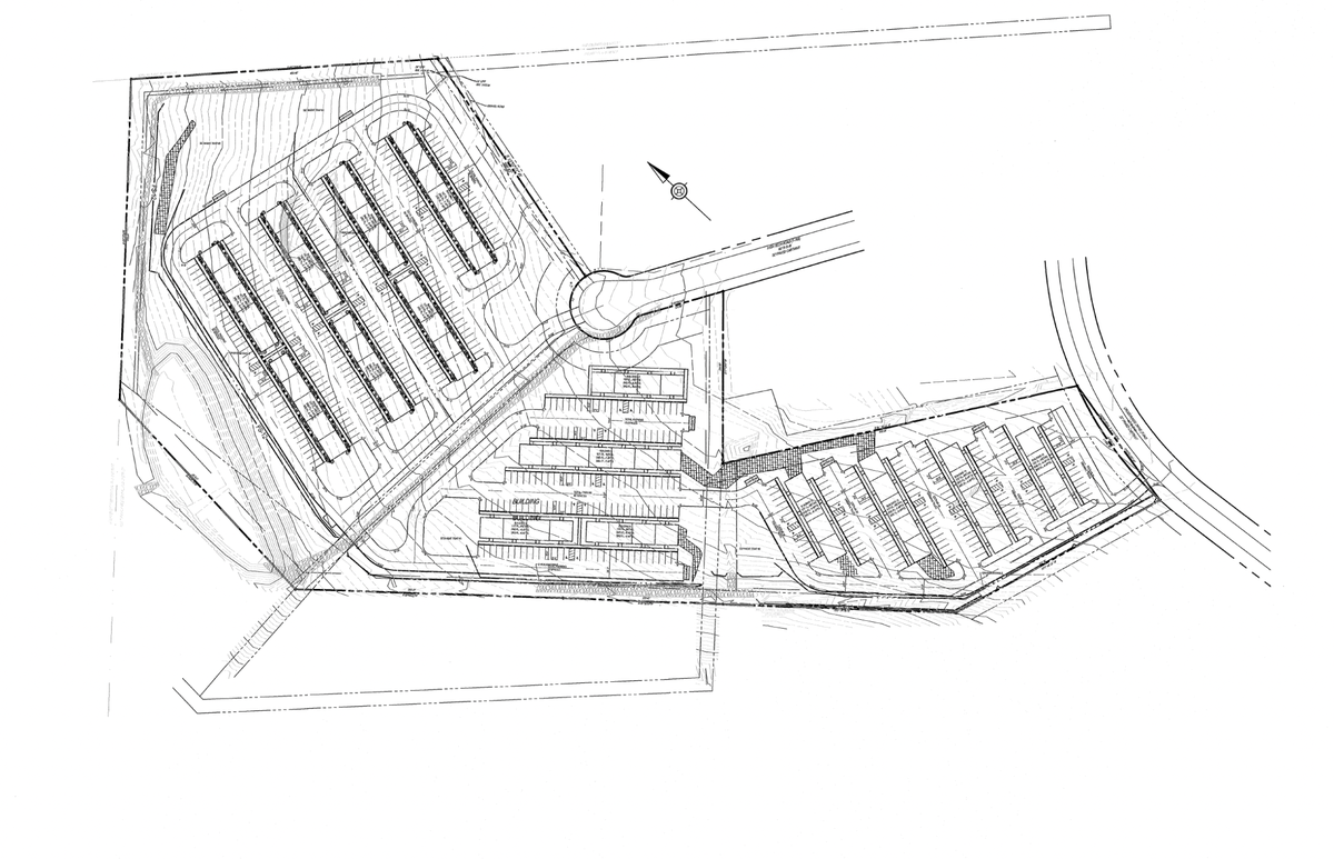 A development of 15 buildings, which is intended to house 148 residential units and retail space, is proposed for Benner Township. The site plan shows the development will be at the end of High Tech Road and along the western right-of-way of Crosswinds Drive.