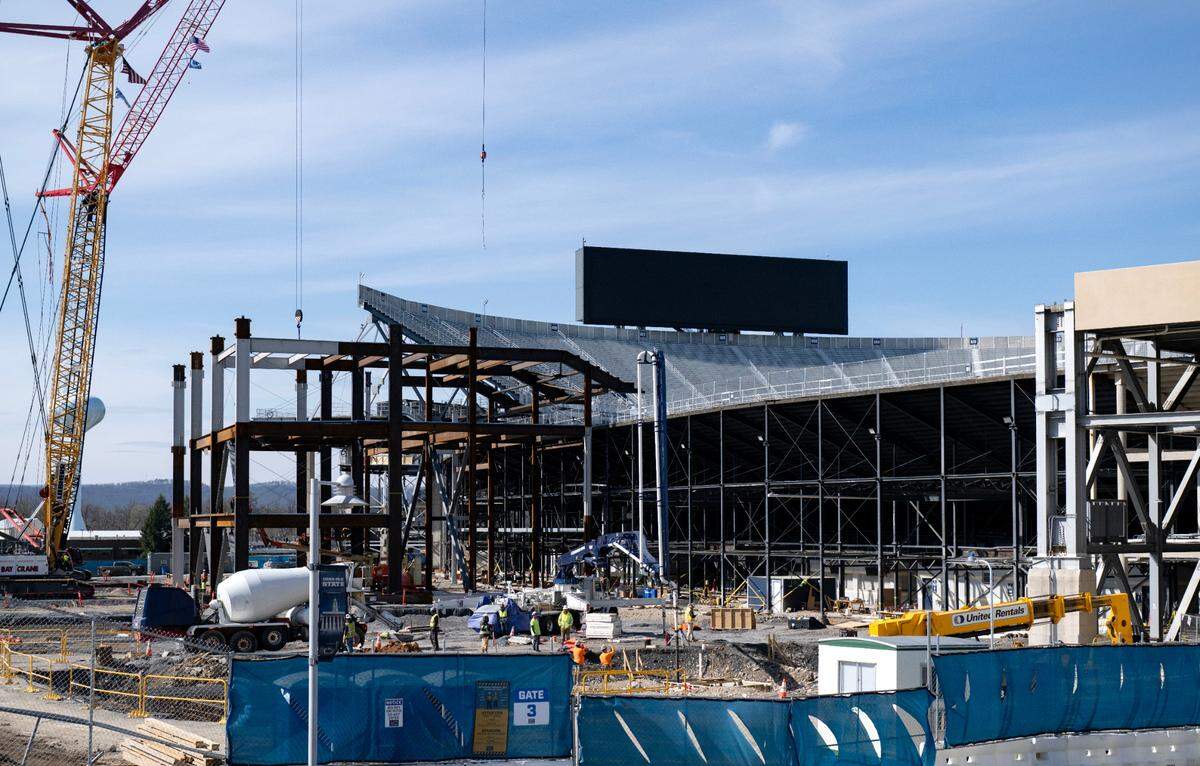 Construction on the west side of Beaver Stadium on Wednesday, April 9, 2025.