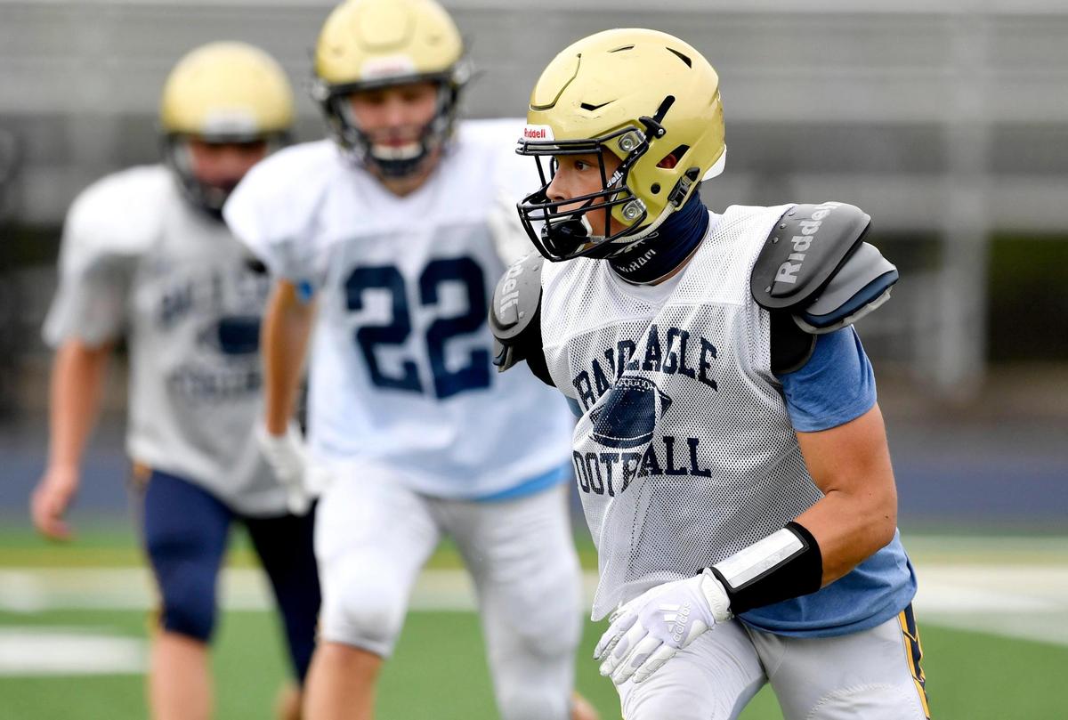Bald Eagle Area tight end Kyler Cunningham runs a drill during practice on Thursday, Sept. 3, 2020.