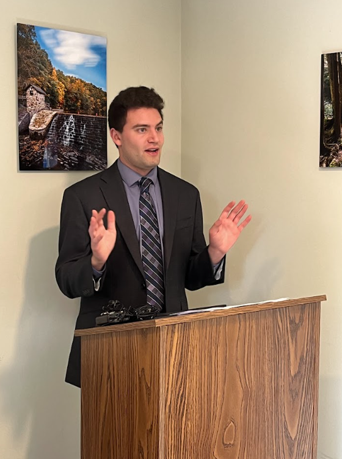 State College Borough Councilman Josh Portney speaking at his press conference on Monday.