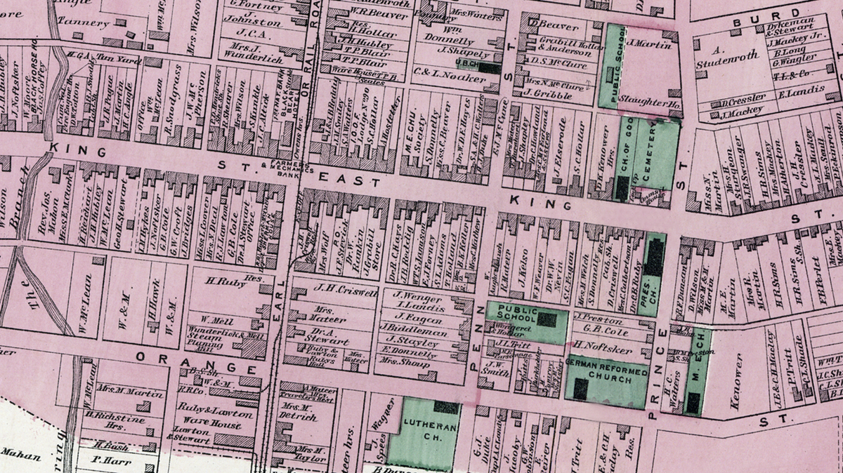 An 1872 map of Shippensburg.