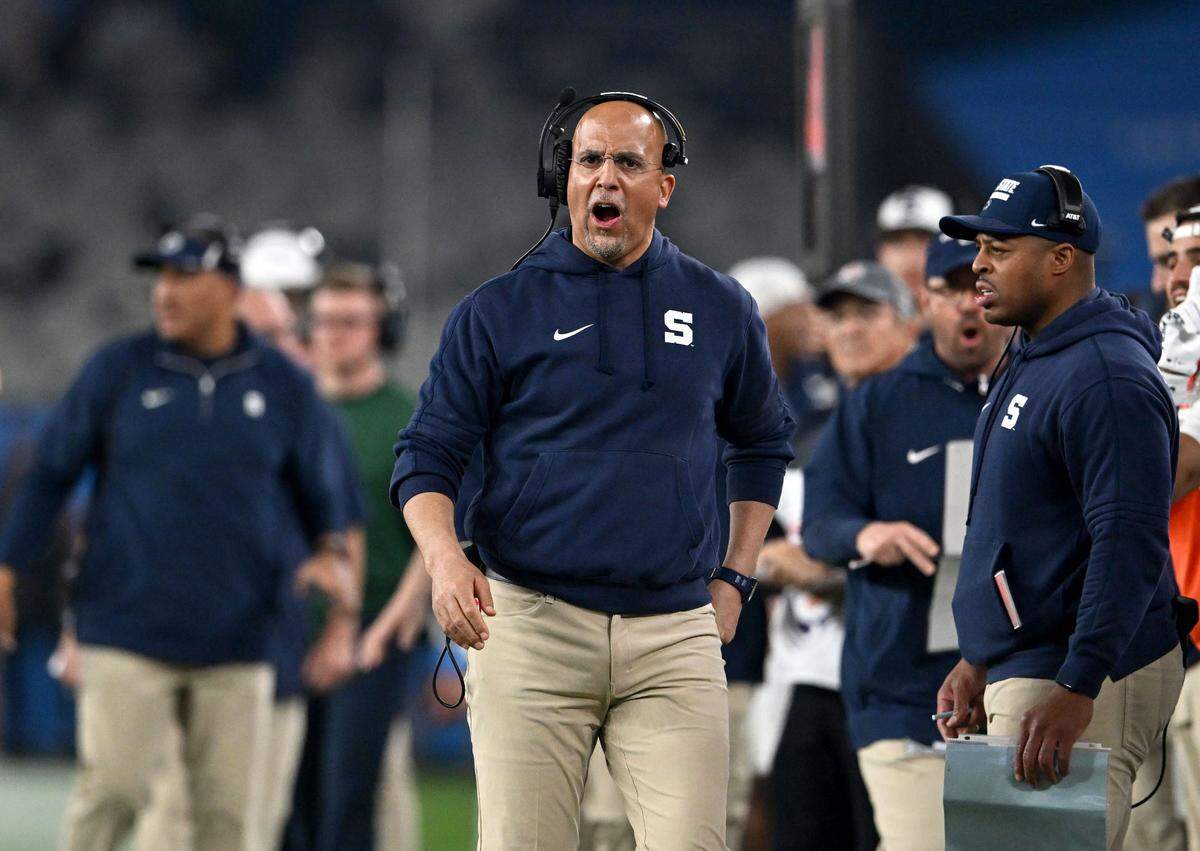 Penn State football coach James Franklin yells during the Fiesta Bowl on Tuesday, Dec. 31, 2024 at State Farm Stadium.  