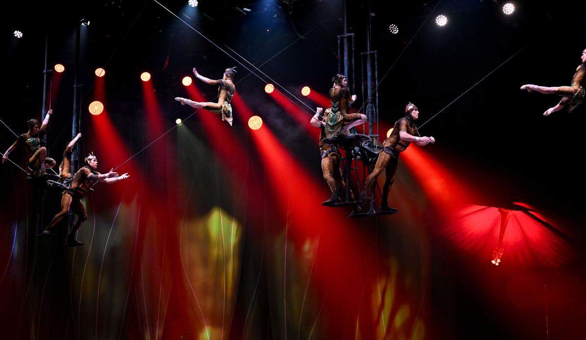 An acrobatic performance during the Cirque du Soleil show "Ovo" at the Bryce Jordan Center on Thursday, March 27, 2025.