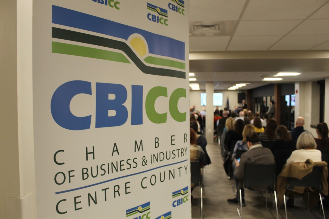A Chamber for Business and Industry in Centre County banner at the Centre County Housing Summit on Wednesday, March 4, 2026.