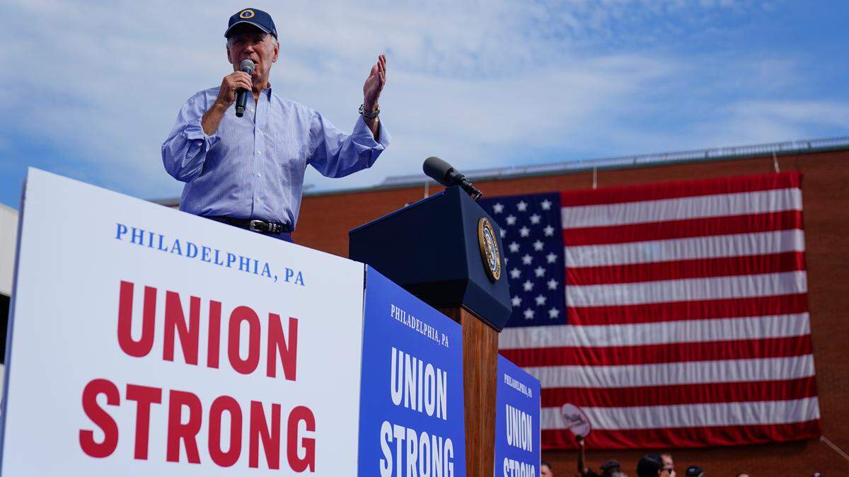 President Joe Biden speaks during a Labor Day event at the Sheet Metal Workers Local 19, in Philadelphia, Monday, Sept. 4, 2023.