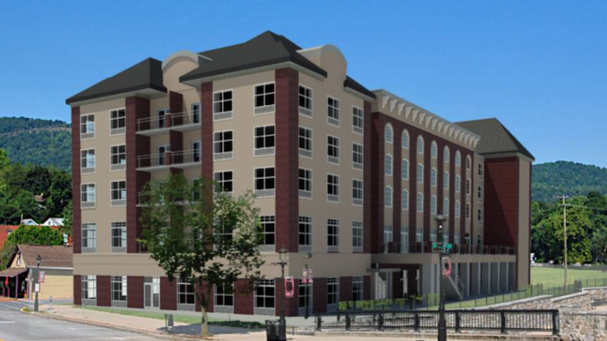 A rendering of what the Bellefonte Waterfront Project’s boutique hotel could look like, provided by Laucks Architects, P.C.