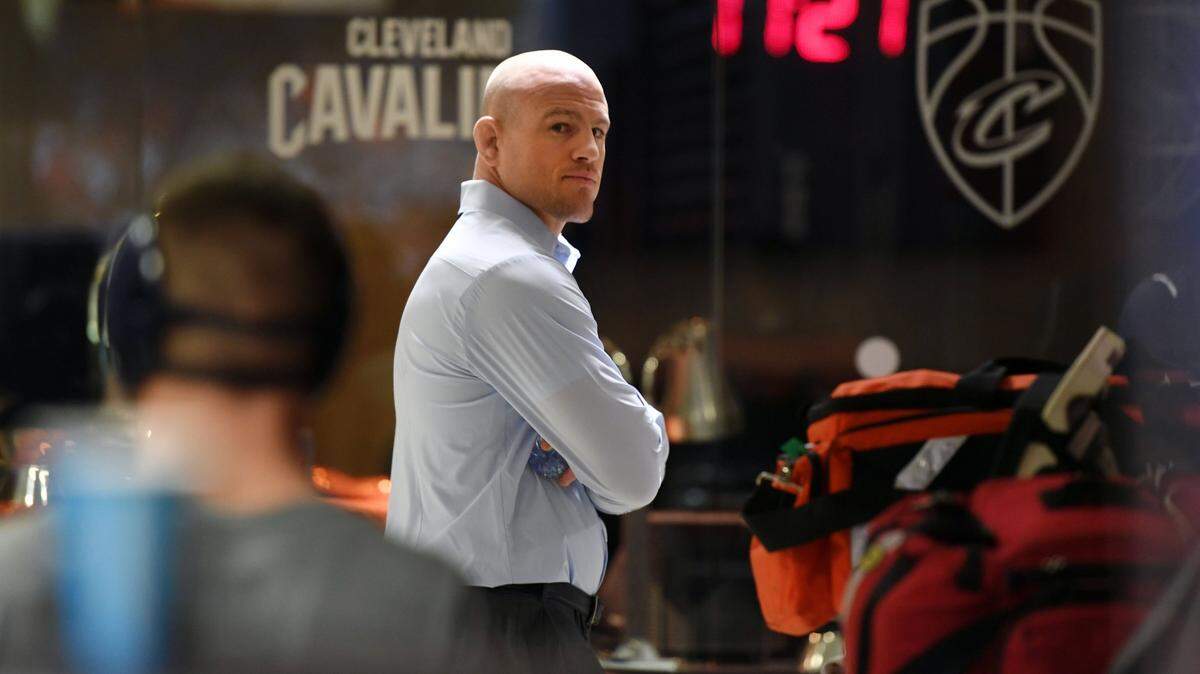 Penn State wrestling head coach Cael Sanderson waits between matches during the 2018 NCAA Division I Wrestling Championships in March at Quicken Loans Arena in Cleveland, Ohio. The Nittany Lions added another piece of their 2019 recruiting class with a verbal commitment from New York’s Monroe-Woodbury standout Marco Vespa.