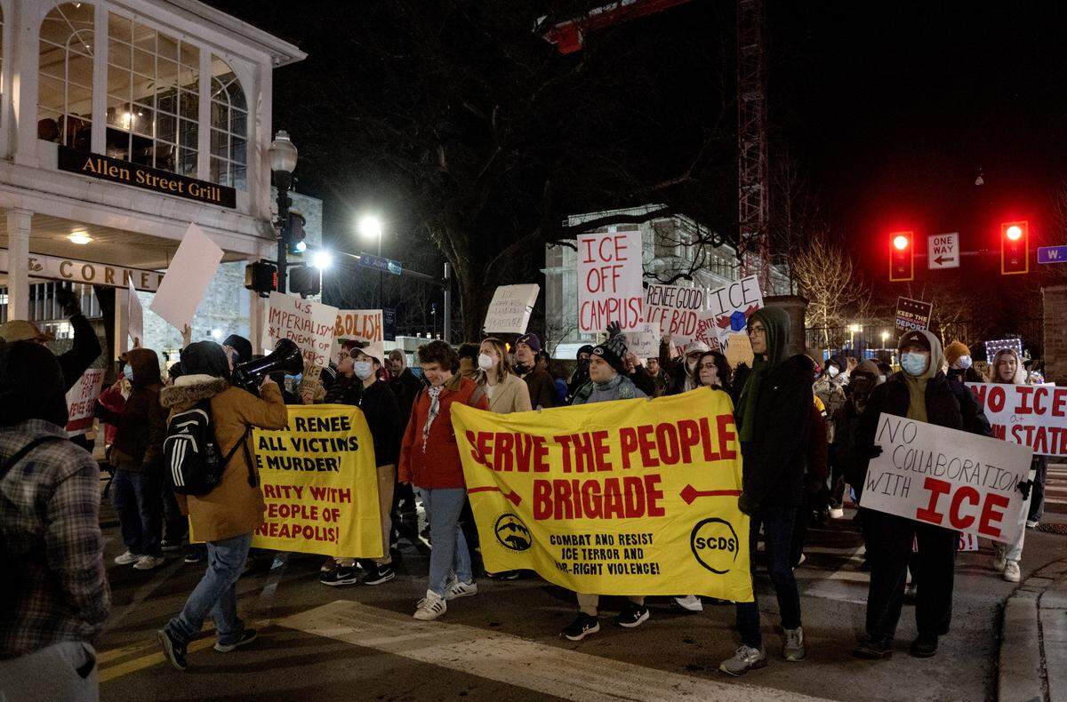 Anti-ICE protesters block traffic on Monday, Jan. 12, 2026.  