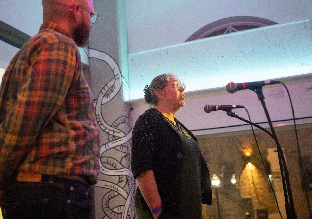 Treasurer Colleen Kennedy thanks supporters during the Centre County Democrats’ Election Night party on Tuesday, Nov. 7, 2023 at 3 Dots Downtown.