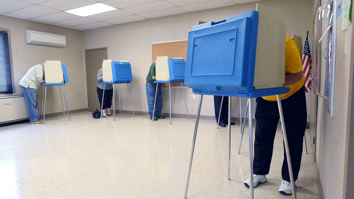 Locals vote in the primary election on May 15 at the Walker Township Municipal Building. Centre County is scheduled to replace 20-year-old voting machines to comply with a Pennsylvania Secretary of State mandate.