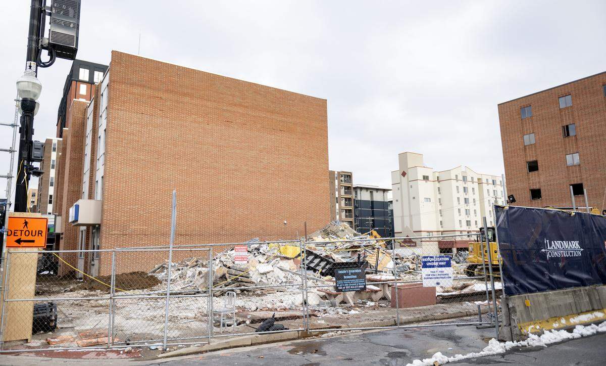 The former McDonald’s on the corner of East College Ave. and Sowers Street has been demolished as of Wednesday, Dec. 3, 2025.
