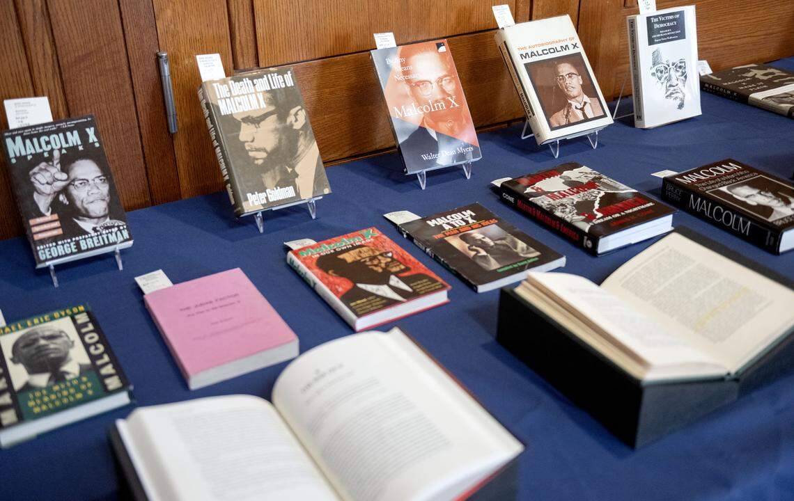 “Malcolm X’s Intellectual Genealogy in the Archive,” an exhibition curated by Keisha Oliver, is pictured during the Malcolm X Centenary event on Tuesday, Sept. 30, 2025.  