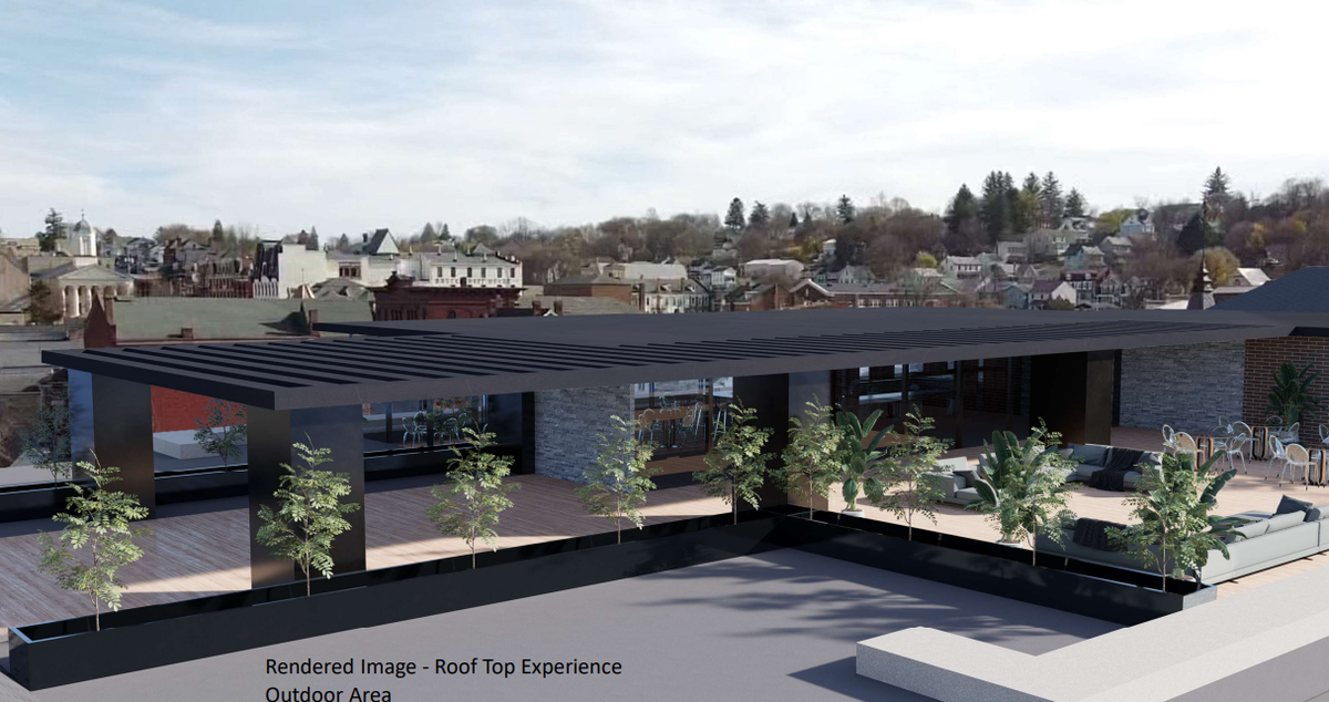 Laucks Architects, P.C. provided a rendering of what the outside of the hotel’s rooftop lounge, part of the Bellefonte Waterfront Project, could look like.