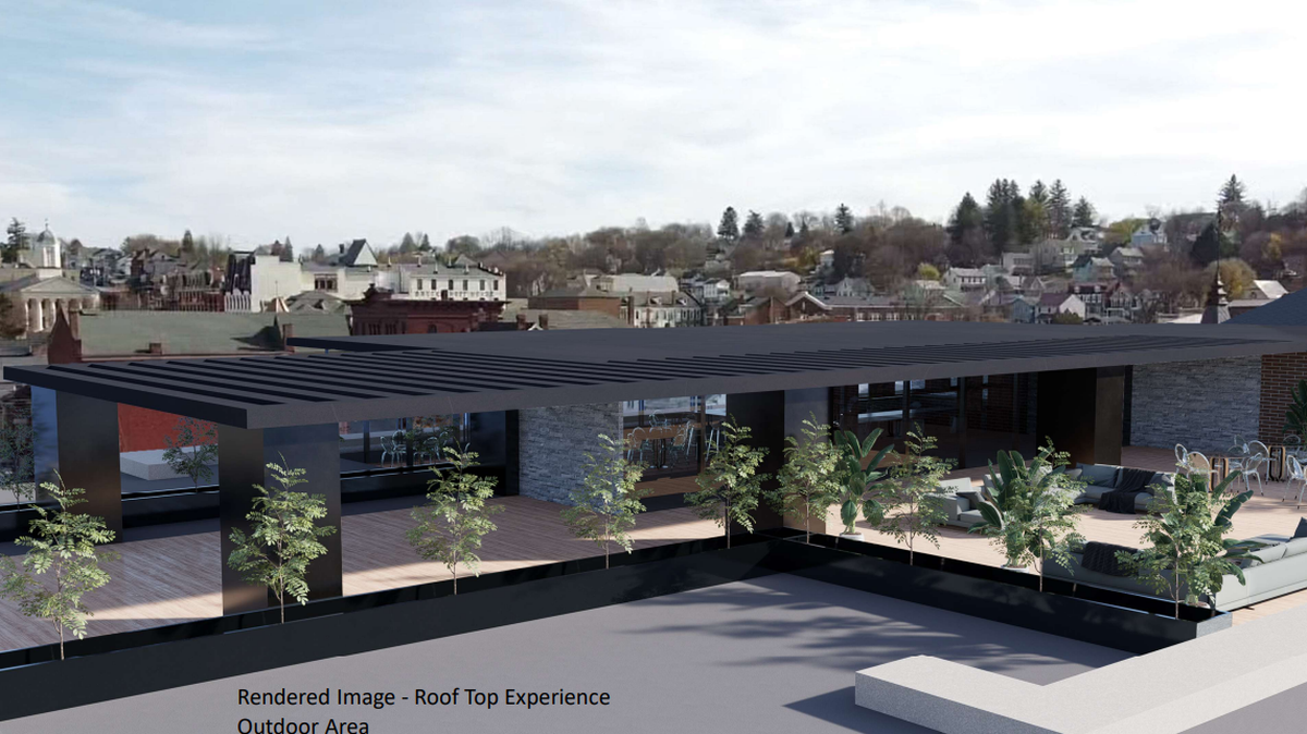 Laucks Architects, P.C. provided a rendering of what the outside of the hotel’s rooftop lounge, part of the Bellefonte Waterfront Project, could look like.