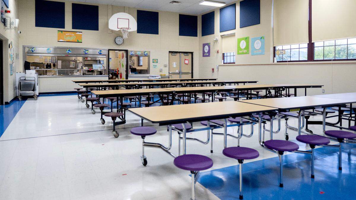 The cafeteria at Miles Township Elementary, which closed before the 2025-26 school year.