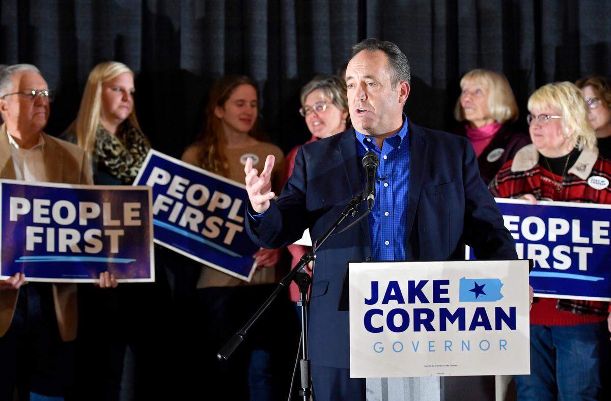 Surrounded by family and friends Sen. Jake Corman kicks off his campaign for Governor of Pennsylvania in Bellefonte on Tuesday, Nov. 30, 2021 at Axemann Brewery.