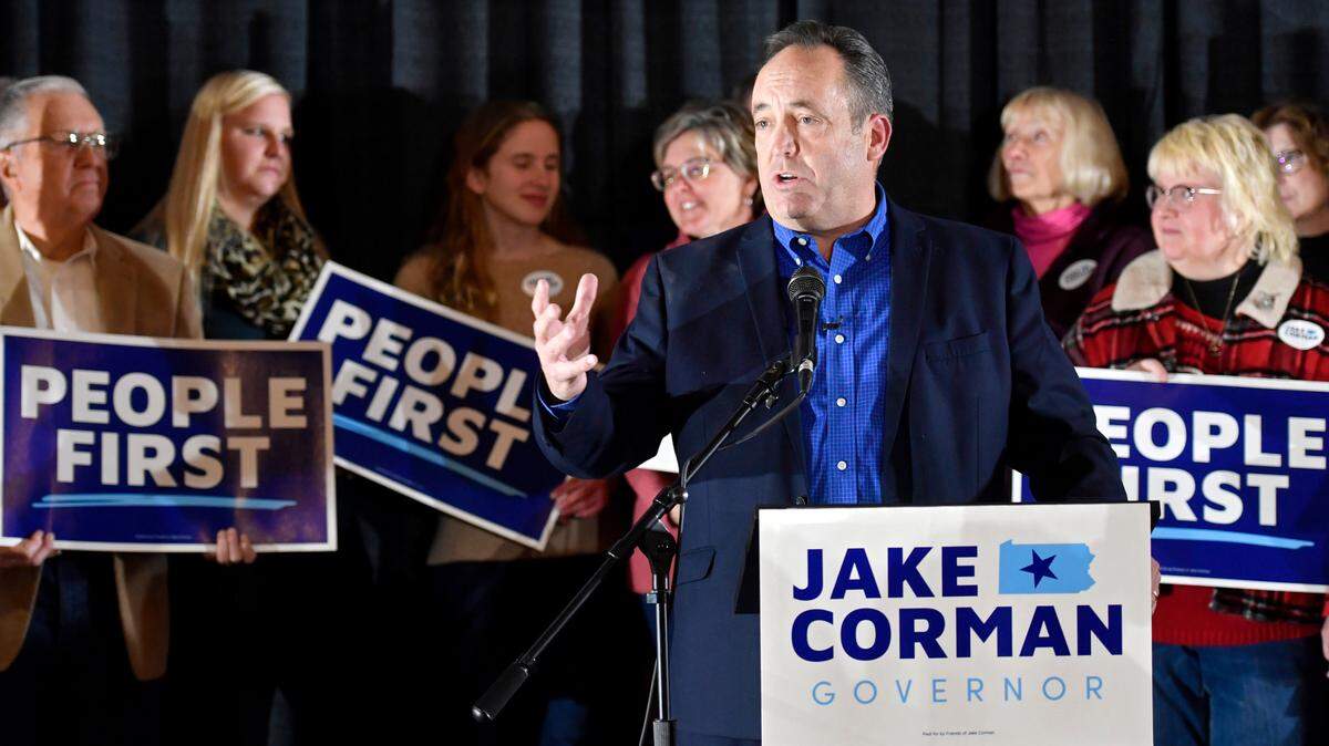 Surrounded by family and friends, Sen. Jake Corman kicks off his campaign for Pennsylvania governor in November at Axemann Brewery.