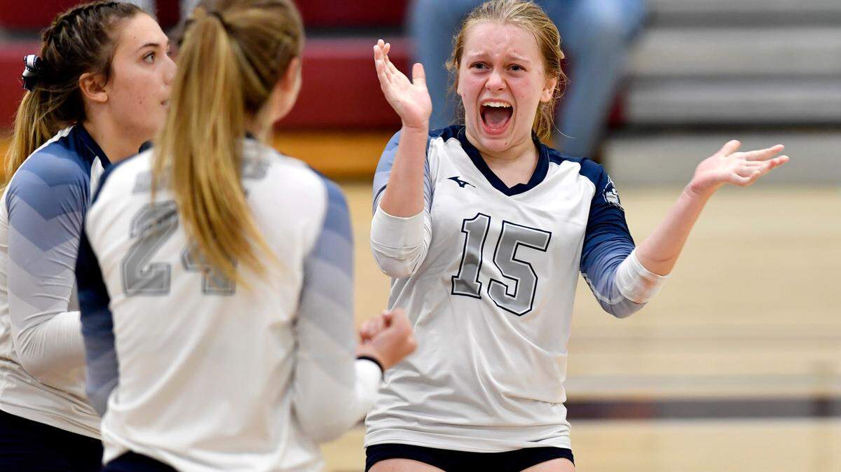 Philipsburg-OsceolaÕs Kalista Butler celebrates a point during the District 6 2A championship game against Bald Eagle Area on Tuesday, Nov. 10, 2020 at Altoona High School.