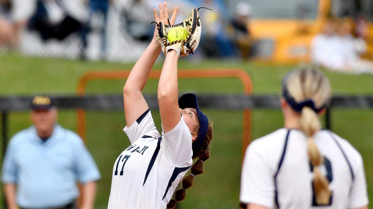 Penns Valley’s Avelyn Van Heyst catches a pop fly for an out during the District 6 2A game against Mount Union at St. Francis on Thursday, June 3, 2021.