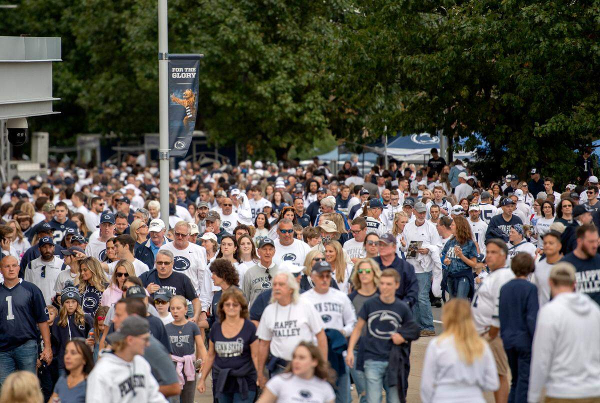 Fans gather around Beaver Stadium for the Penn State football game against Indiana.