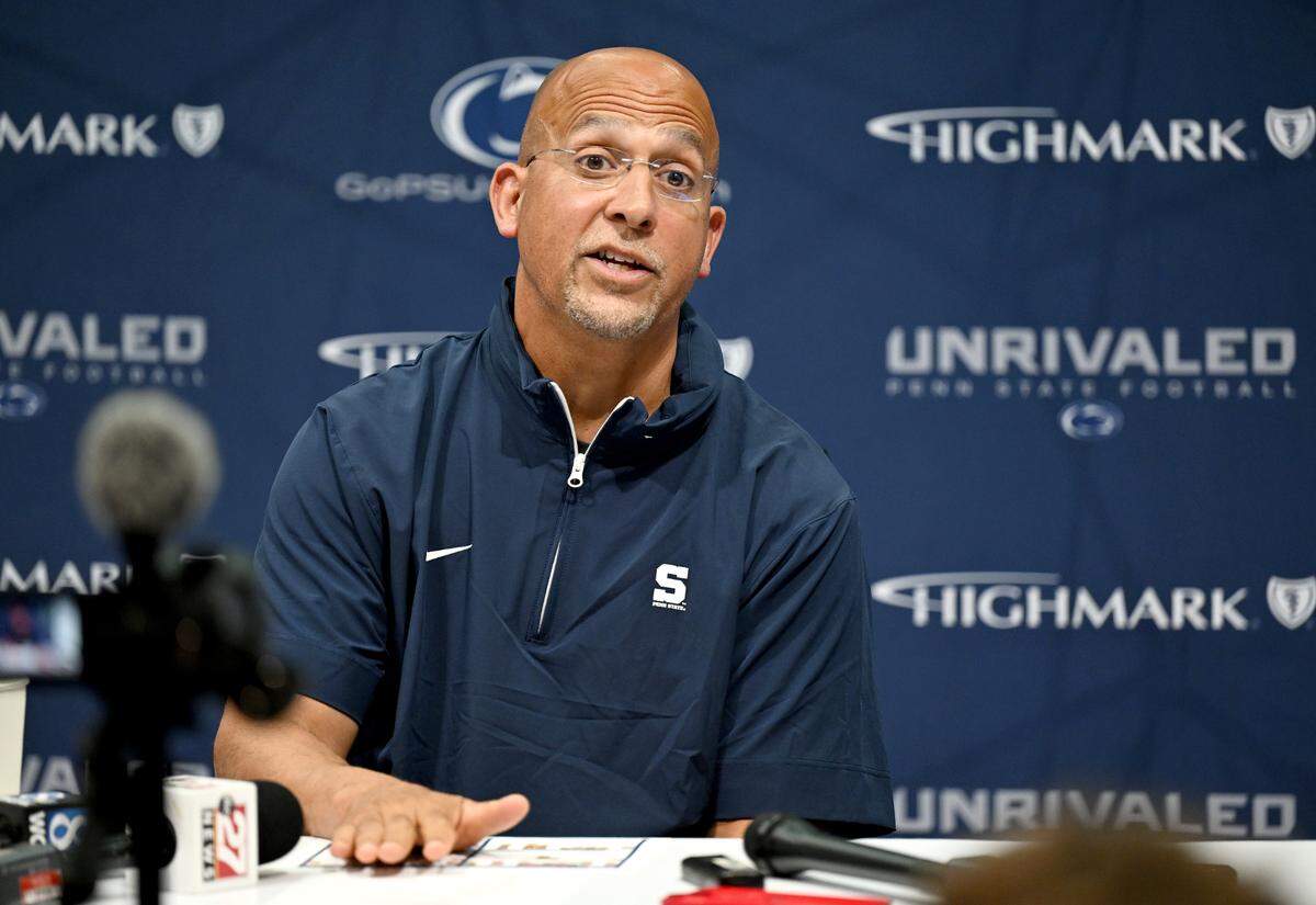 Penn State football coach James Franklin answers a question during a media availability on Thursday, June 5, 2025 in the Lasch Building.