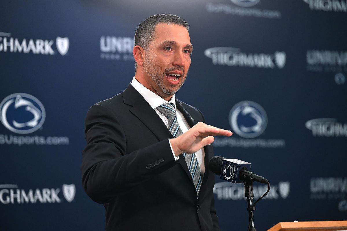 Penn State football head coach Matt Campbell addresses the media during his introduction at Beaver Stadium on Monday, Dec. 8, 2025.
