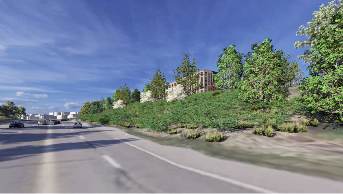 A rending of what student residence halls proposed for the southeast corner of Hastings Road and University Drive on the Penn State University Park campus will look like from College Avenue.