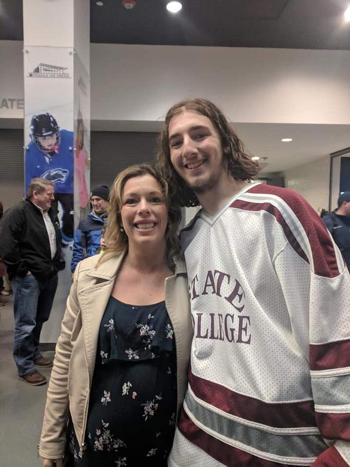 Misty Dickson is pictured with her son, Kaleb Barth. Barth died on March 1 at 24 years old, leaving a legacy in the local hockey community.