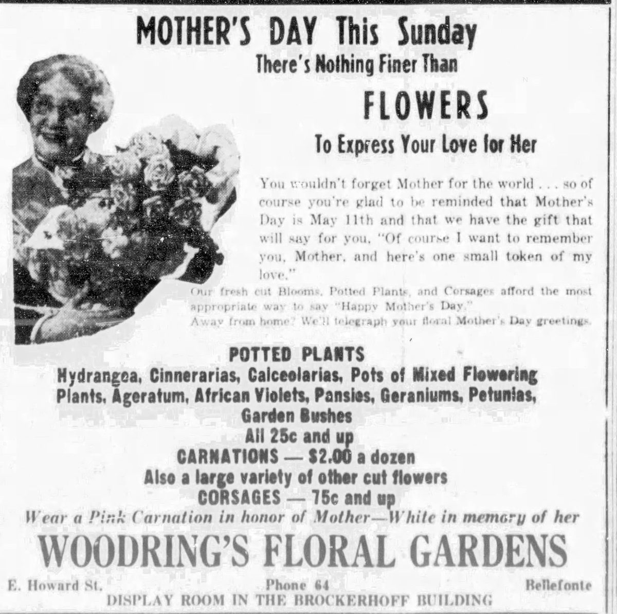 An ad for Woodring’s Floral Gardens from May 8, 1941.