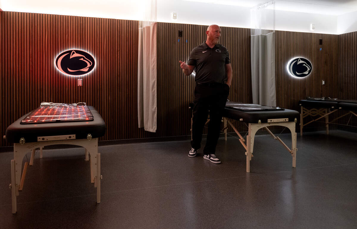 Penn State chief performance officer Jeremy Scott talks about the infrared mats and massage area in the Greenberg Indoor Sports Complex on Tuesday, Aug. 19, 2025.  